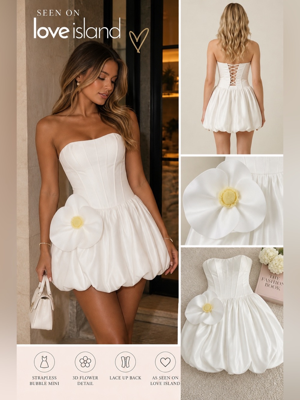 Modenaire Strapless White Bubble Dress - AS SEEN ON KENZIE ON LOVE ISLAND!